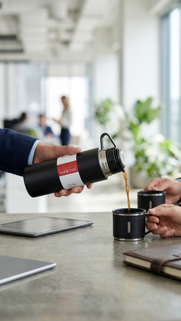Vacuum Flask Gift Set with 3 Stainless Steel Cups