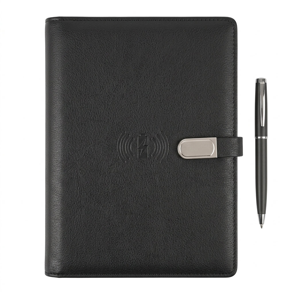 GGP15 - Luxury Black Wireless Charging Notebook Folder with LED Logo Branding