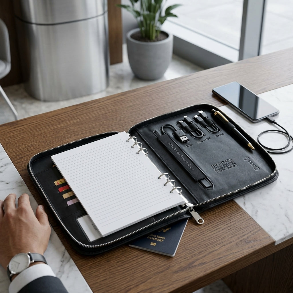 GGP23 - Executive Black Zip Folder with 5000mAh Power Bank