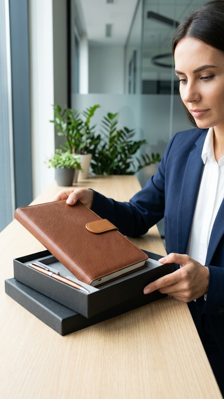 CGS-2518 Premium Tan Notebook & Pen 2-in-1 Corporate Gift Set with Custom Branding
