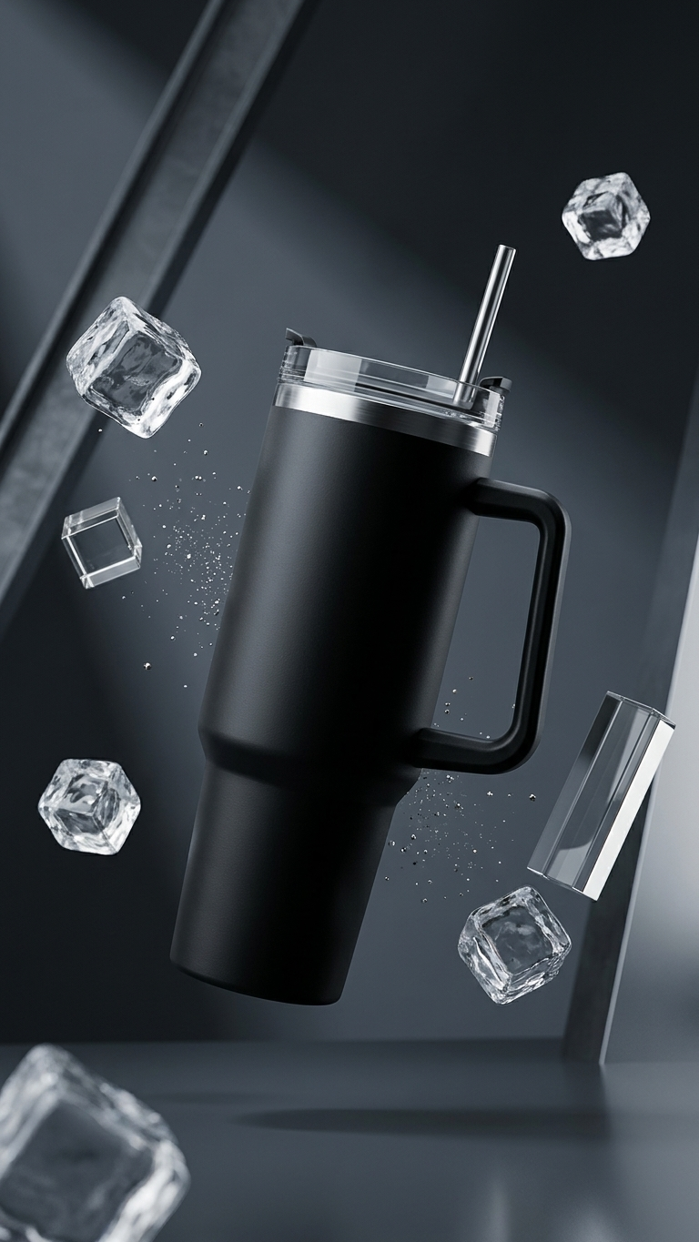 Vacuum Insulated Travel Coffee Mug with Straw & Lid | Customized Corporate Gift Tumbler
