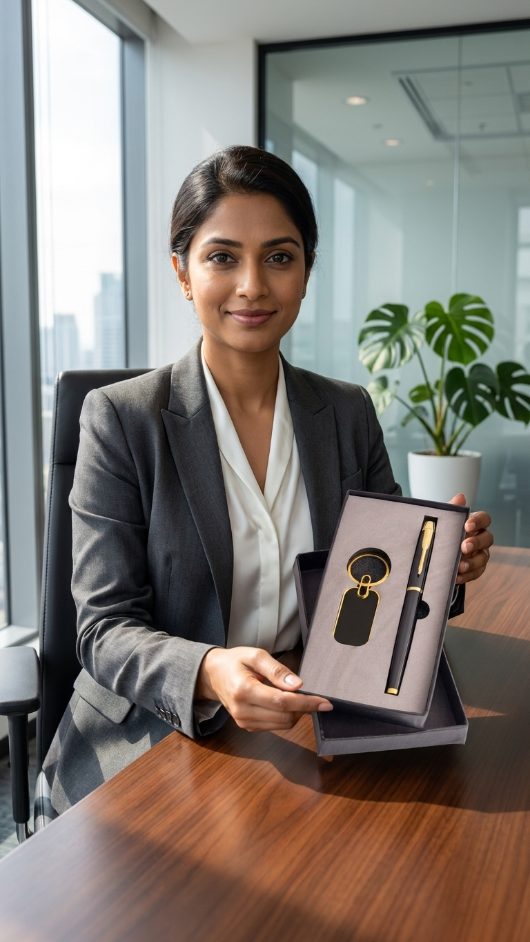 CGS-2505 Black & Gold Premium Pen & Keychain Corporate Gift Set with Custom Branding