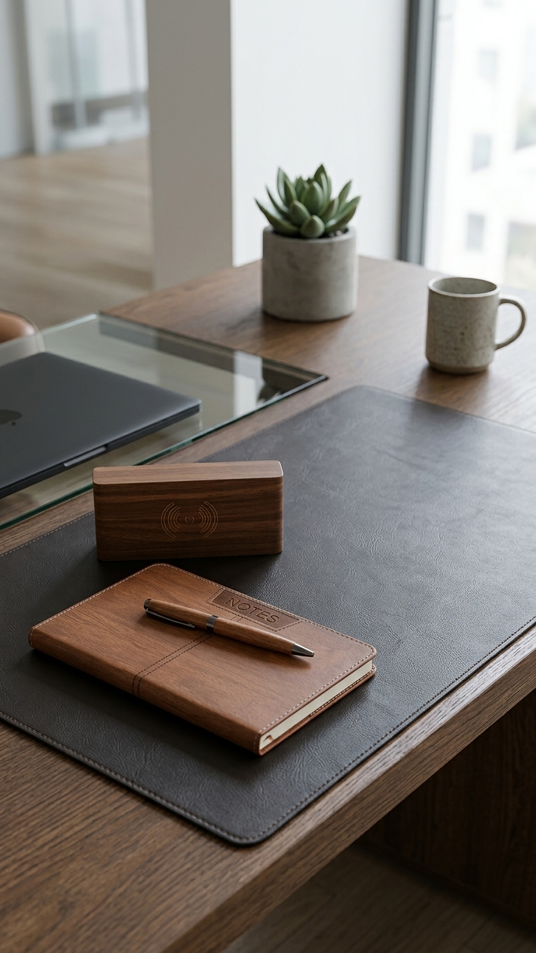 GG915 Executive Notebook, Wooden Table Clock & Pen Gift Set