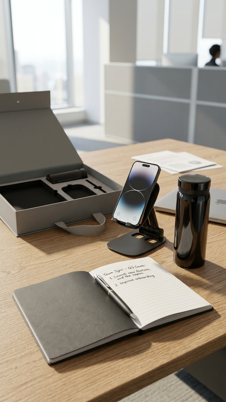 GG909 Executive Notebook, Flask, Mobile Stand & Pen Gift Set