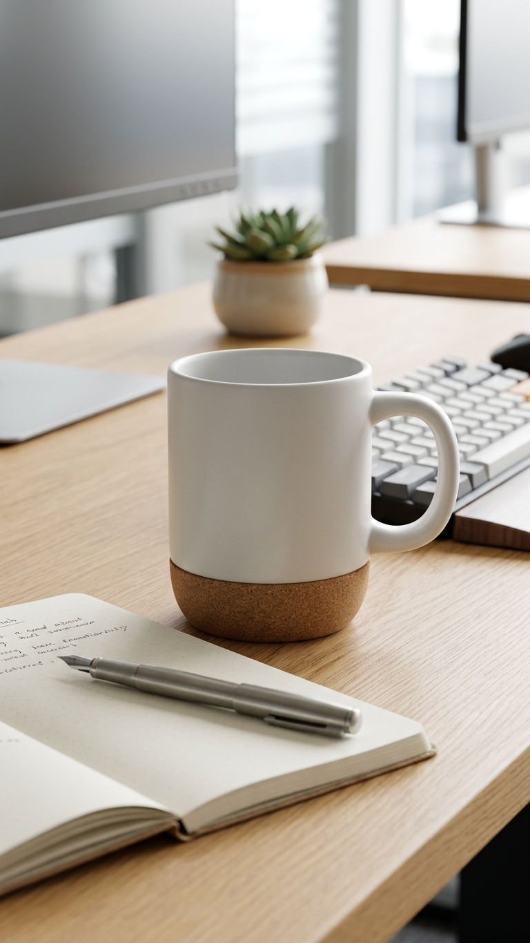 Premium Cork Base Ceramic Coffee Mug with Custom Logo Branding | Corporate Gift Mug | 350ml