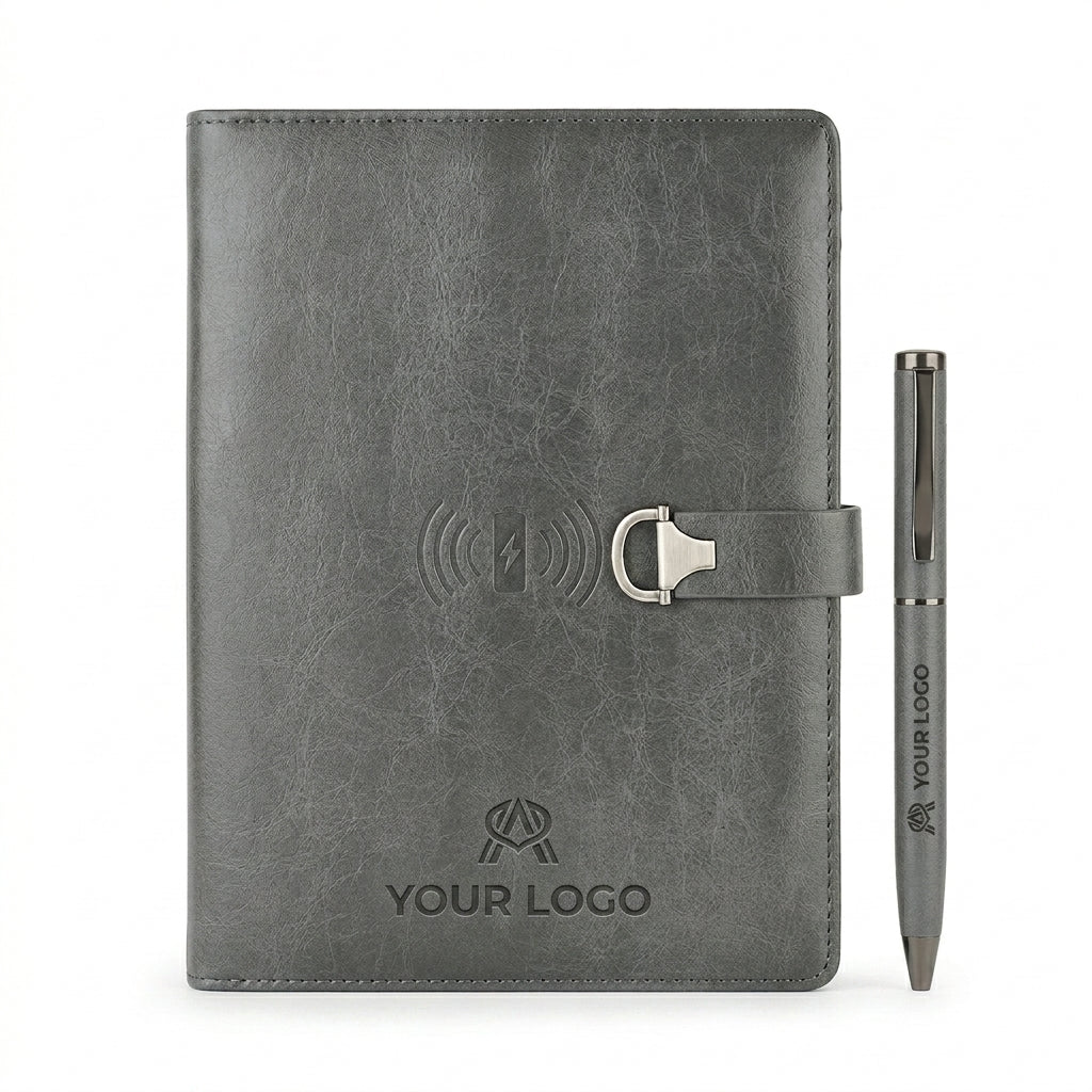 GGP6 - Executive Wireless Charging Notebook with 10000mAh Power Bank & Phone Stand