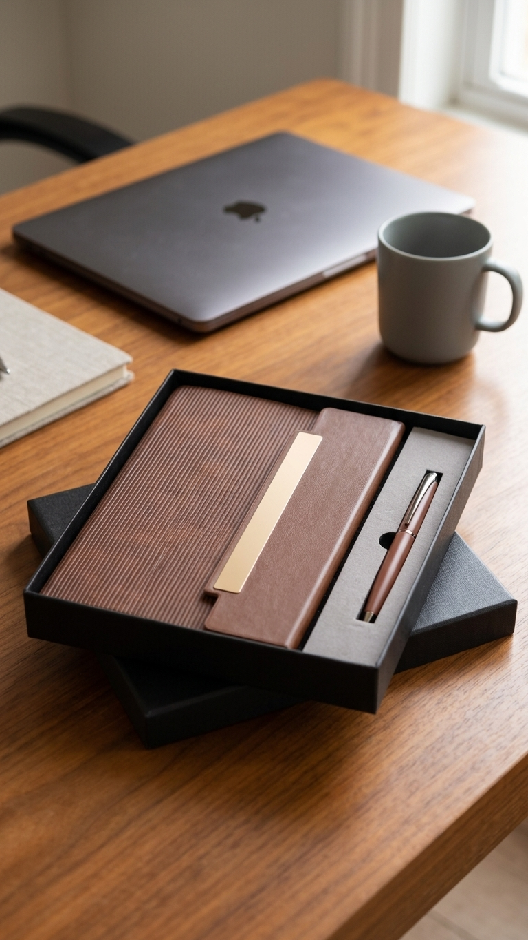 CGS-2518 Premium Tan Notebook & Pen 2-in-1 Corporate Gift Set with Custom Branding