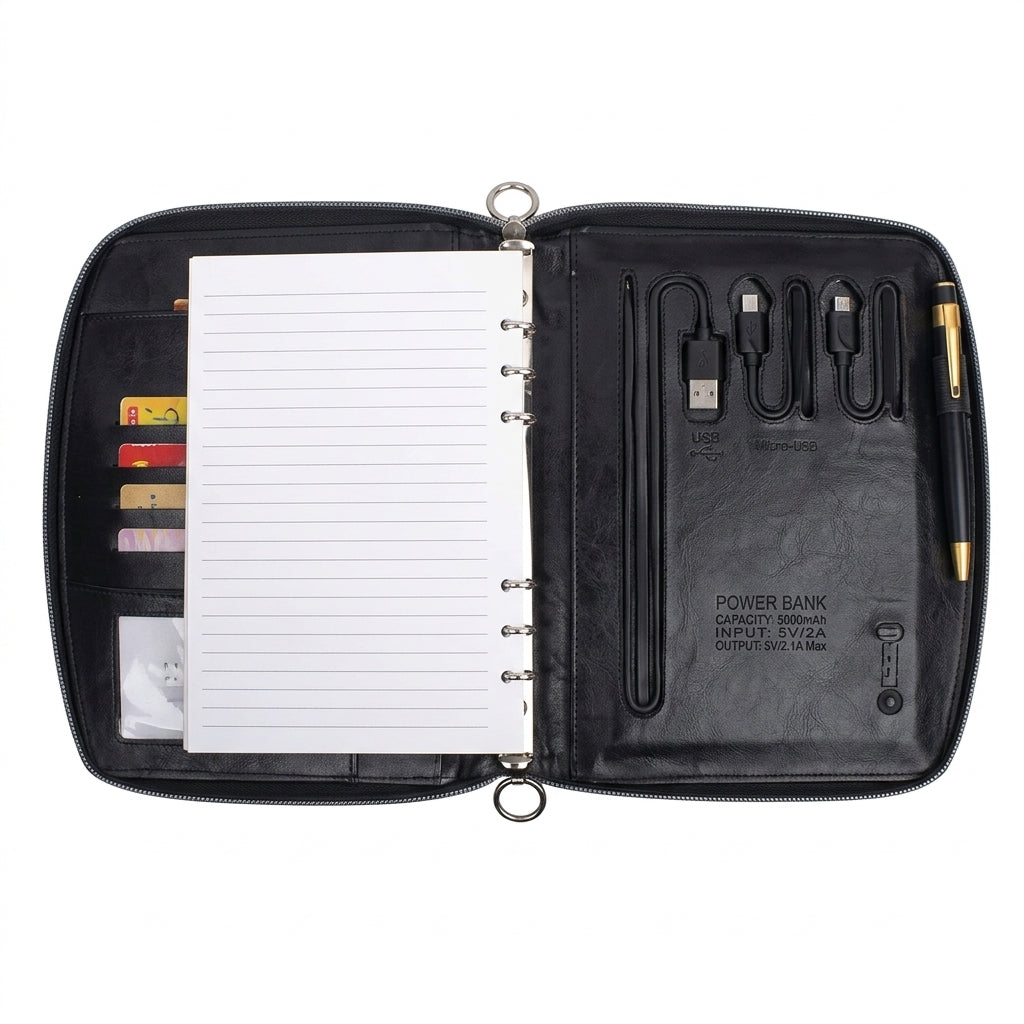 GGP23 - Executive Black Zip Folder with 5000mAh Power Bank