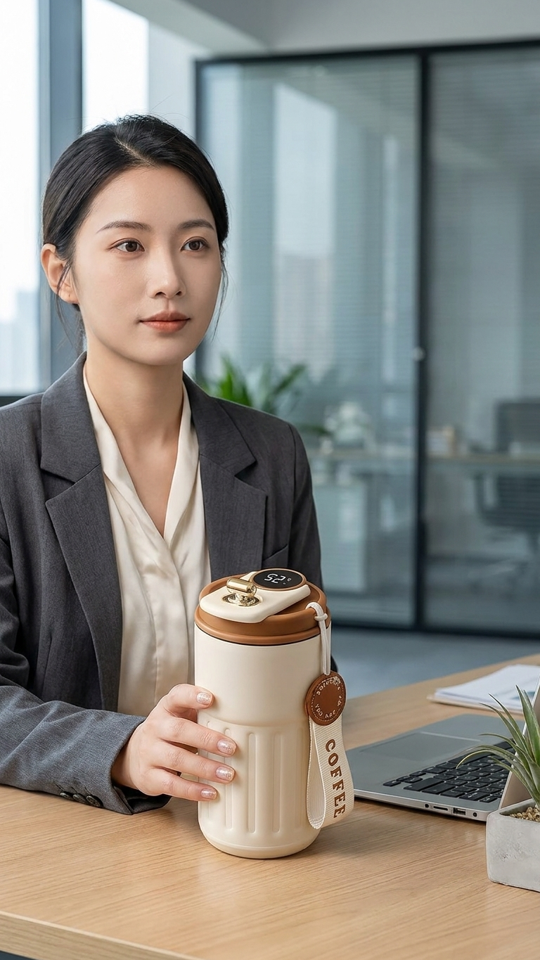 FLASK001 Smart Temperature Display Vacuum Flask with Carry Strap & Custom Branding