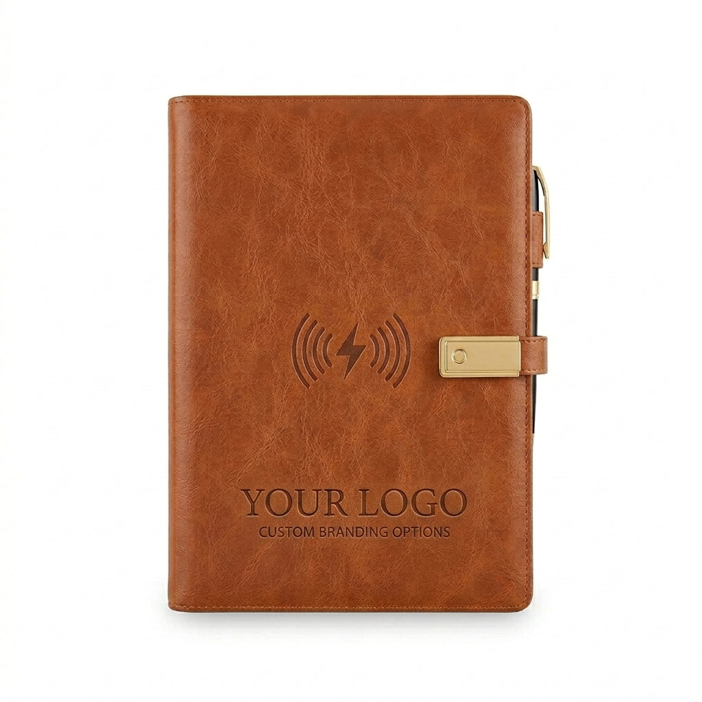 GGP7 - Premium 10000mAh Wireless Charging Notebook Folder with 16GB USB Pen Drive & Phone Stand
