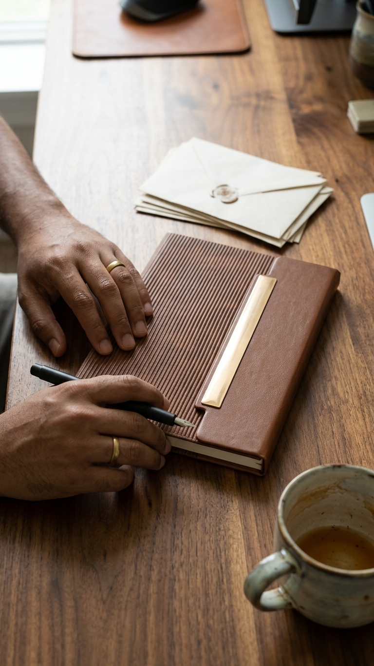 NB-2507 Premium 3-Fold Magnetic Tan Notebook with Custom Branding
