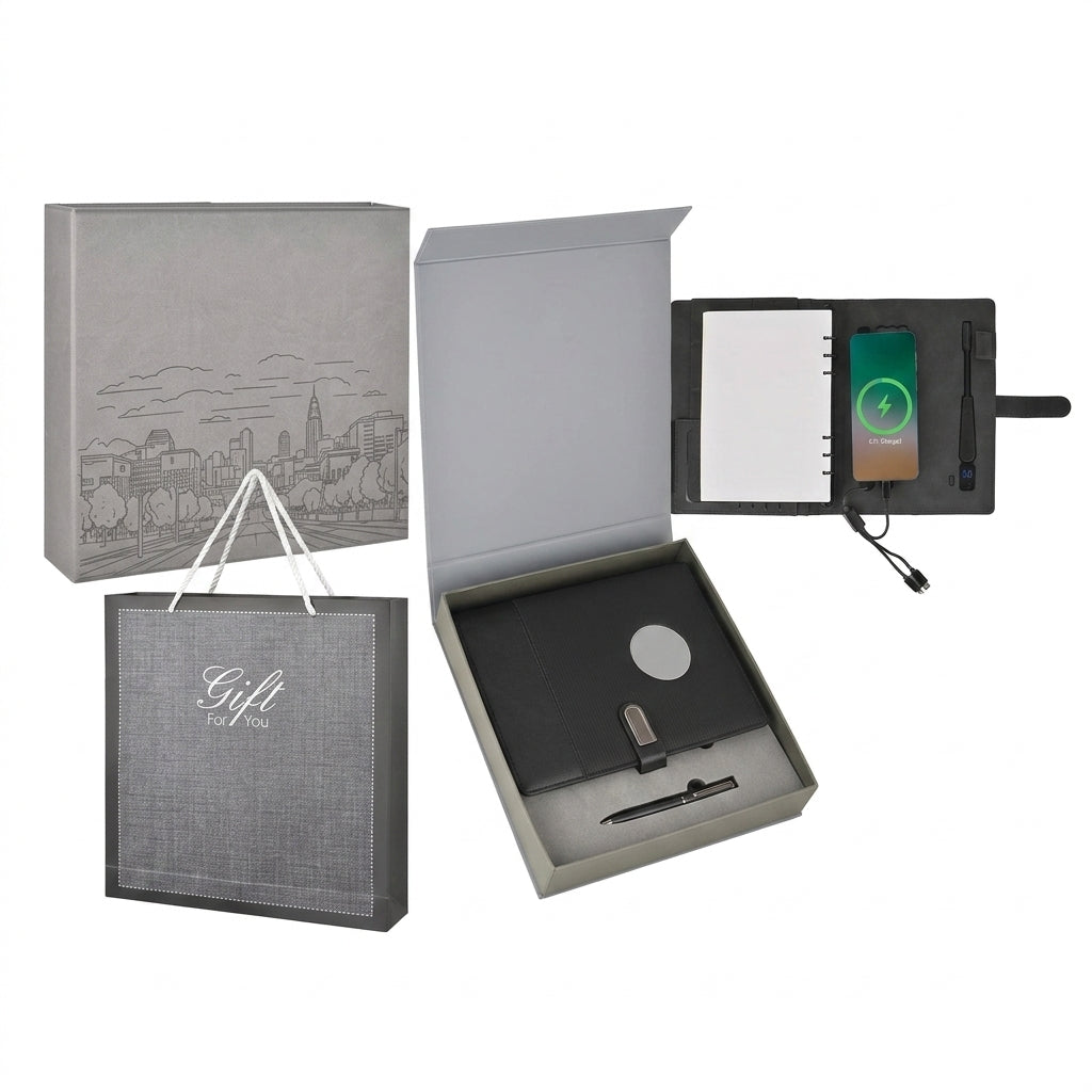 GGP25 - Luxury Executive Tech Folder with 10000mAh Power Bank, LED Logo & 16GB USB Pen Drive