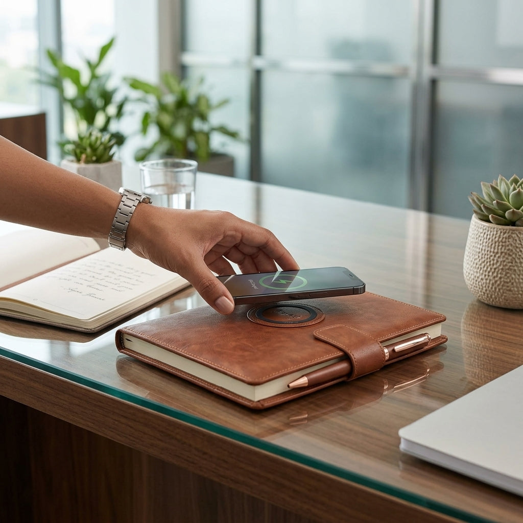 GGP8 - Premium 10000mAh Wireless Charging Power Bank Notebook with 16GB Pen Drive