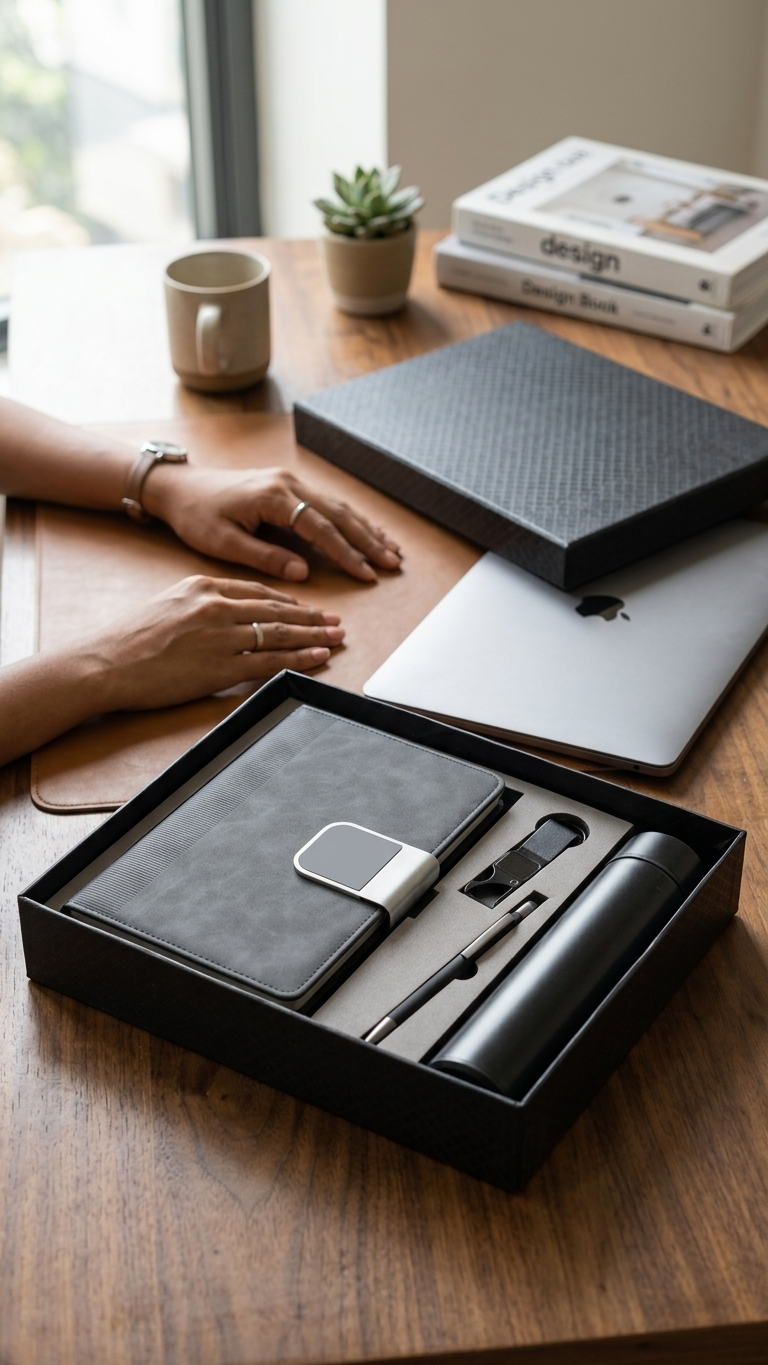 CGS-2526 Premium 4-in-1 Corporate Gift Set (Notebook + Pen + Keychain + Temperature Bottle) with Custom Branding