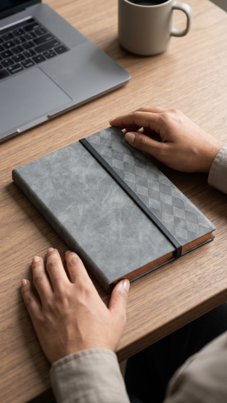 NB-2508 Premium 3-Fold Magnetic Grey Notebook with Custom Branding