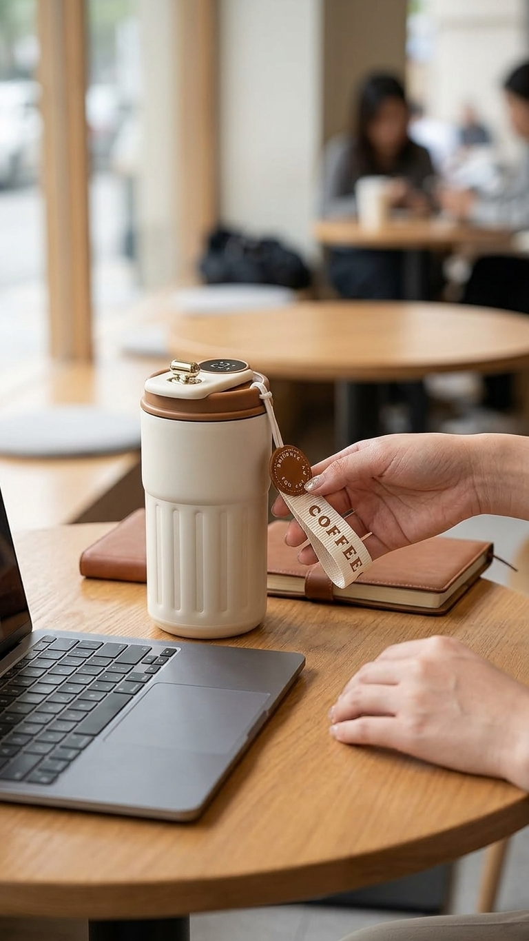 FLASK001 Smart Temperature Display Vacuum Flask with Carry Strap & Custom Branding